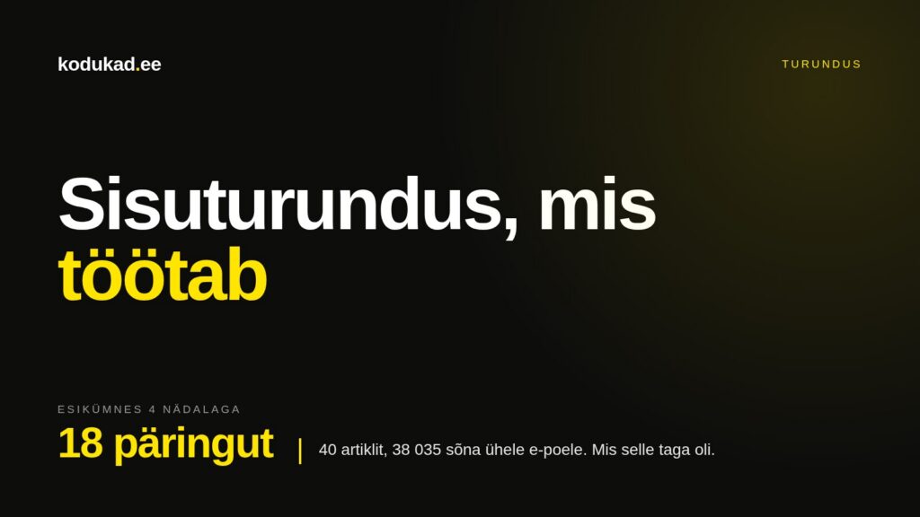 Sisuturundus — 18 päringut esikümnes nelja nädalaga
