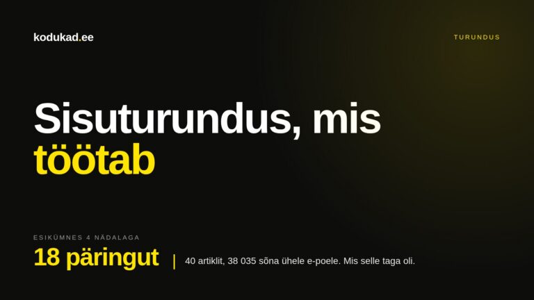 Sisuturundus — 18 päringut esikümnes nelja nädalaga