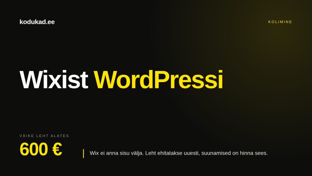 Wixist WordPressi kolimine — väike leht alates 600 eurost